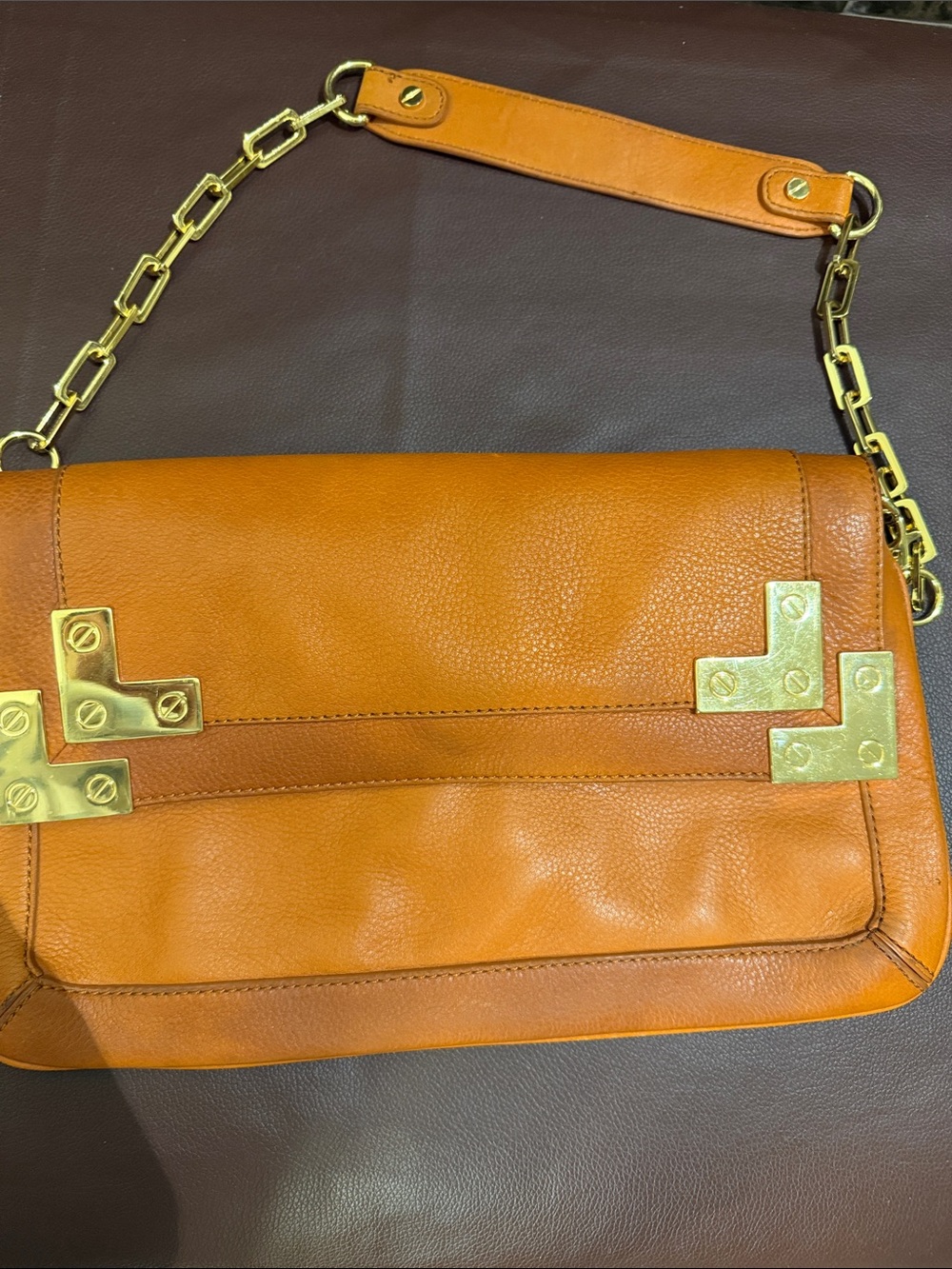 Tory Burch Brown Leather Shoulder Bag with Gold Hardware - Picture 5 of 10